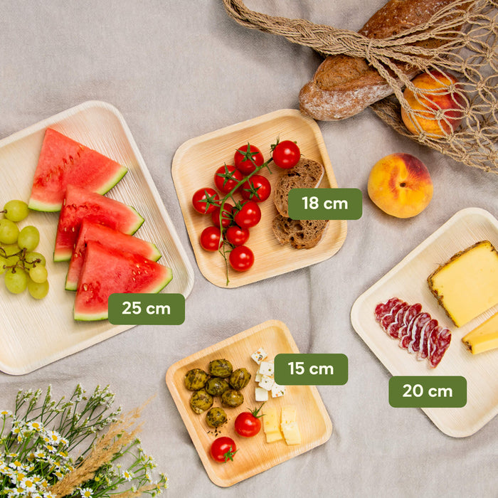 Assiette carrée feuille de palmier 20 x 20 cm