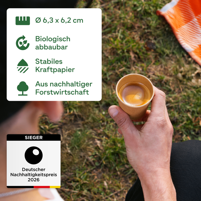 Gobelet en carton bio, 100 ml, certifié FSC®, compostable à domicile, marron, Ø 6,3 x 6,2 cm