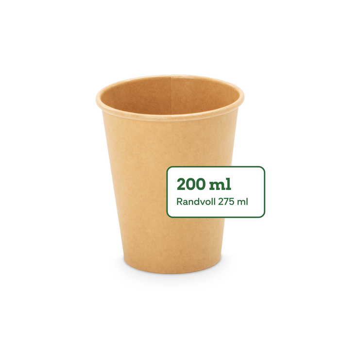 Gobelet en carton bio, 200 ml, certifié FSC®, compostable à domicile, marron, Ø 8 x 9,2 cm