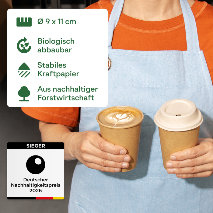 Gobelet en carton bio, 300 ml, certifié FSC®, compostable à domicile, marron, Ø 9 x 11 cm