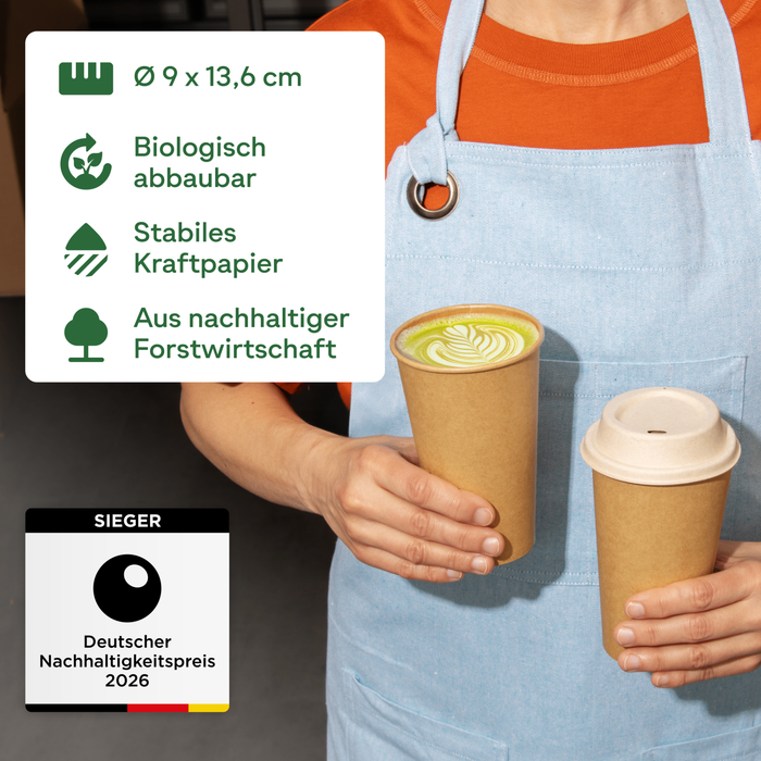 Gobelet en carton bio, 400 ml, certifié FSC®, compostable à domicile, marron, Ø 9 x 13,6 cm