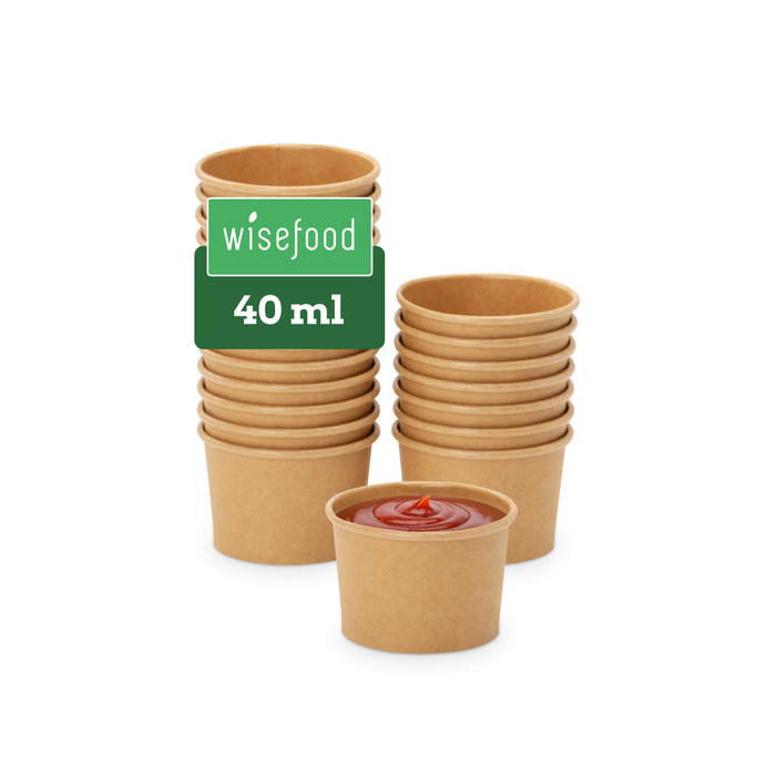 Ramequin bio pour sauces, 40 ml, papier, certifié FSC®, compostable à domicile, brun, Ø 6,15 x 4 cm