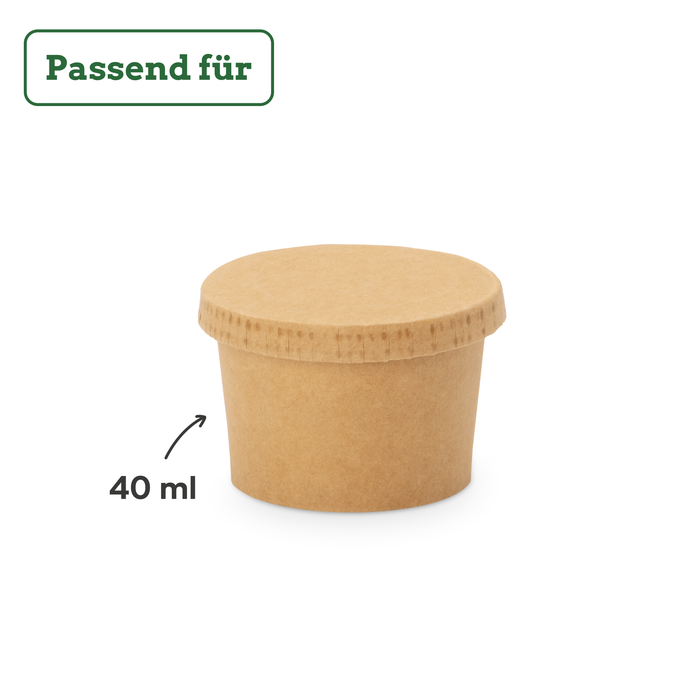 Couvercle en carton bio pour barquette de trempette de 40 ml, certifié FSC®, compostable à domicile, marron, Ø 6,15 cm