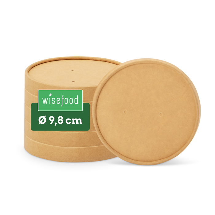 Couvercles en carton bio pour gobelets en papier de 200, 300 et 400 ml, certifiés FSC®, compostables à la maison, marron, Ø 9,8 cm