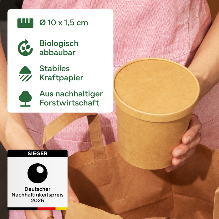 Couvercles en carton bio pour gobelets en papier de 200, 300 et 400 ml, certifiés FSC®, compostables à la maison, marron, Ø 9,8 cm