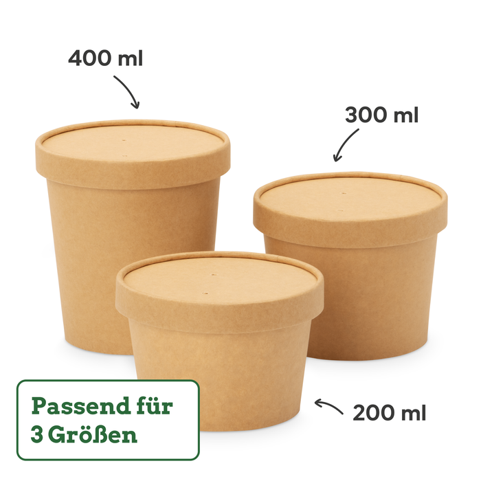 Couvercles en carton bio pour gobelets en papier de 200, 300 et 400 ml, certifiés FSC®, compostables à la maison, marron, Ø 9,8 cm