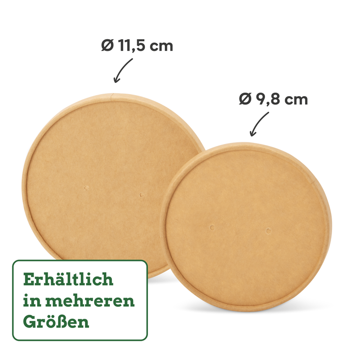 Couvercles en carton bio pour gobelets en papier de 200, 300 et 400 ml, certifiés FSC®, compostables à la maison, marron, Ø 9,8 cm