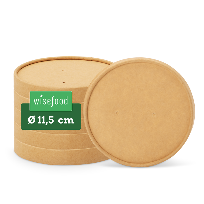 Couvercles en carton bio pour gobelets en papier de 600 ml, certifiés FSC®, compostables à domicile, marron, Ø 11,5 cm