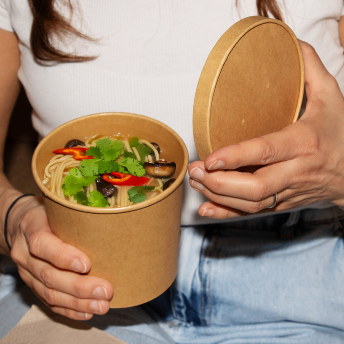 Couvercles en carton bio pour gobelets en papier de 600 ml, certifiés FSC®, compostables à domicile, marron, Ø 11,5 cm