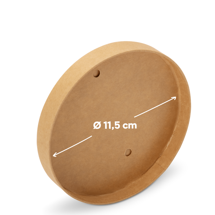 Couvercles en carton bio pour gobelets en papier de 600 ml, certifiés FSC®, compostables à domicile, marron, Ø 11,5 cm