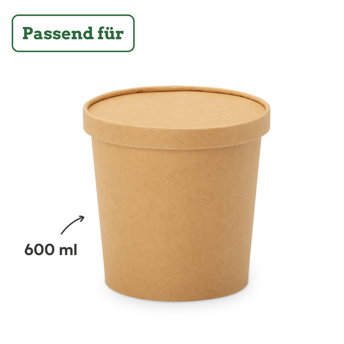Couvercles en carton bio pour gobelets en papier de 600 ml, certifiés FSC®, compostables à domicile, marron, Ø 11,5 cm