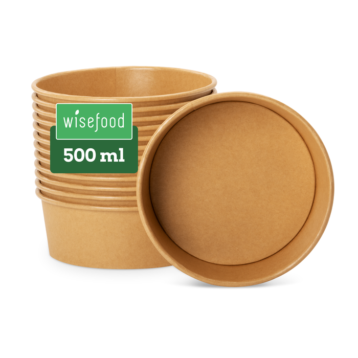 Barquette alimentaire bio à emporter, 500 ml, papier, certifié FSC®, compostable à domicile, marron, Ø 15 x 5 cm