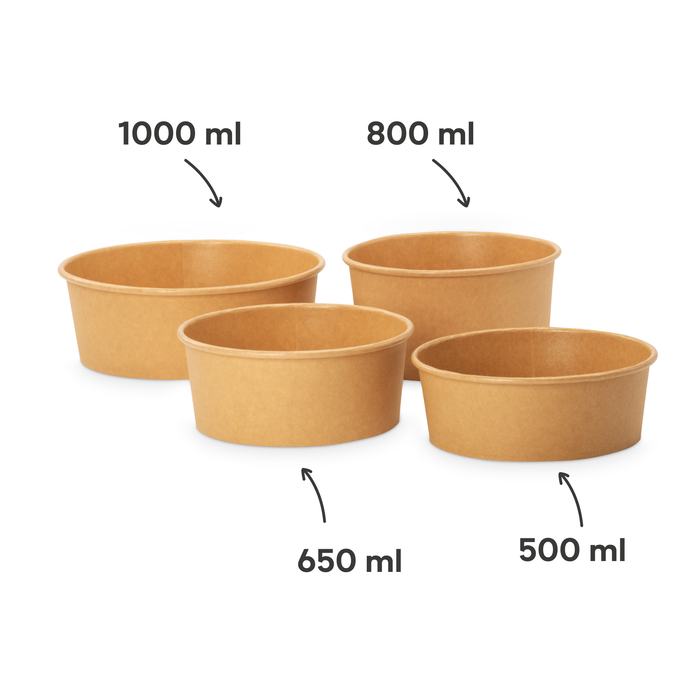 Barquette alimentaire bio à emporter, 500 ml, papier, certifié FSC®, compostable à domicile, marron, Ø 15 x 5 cm