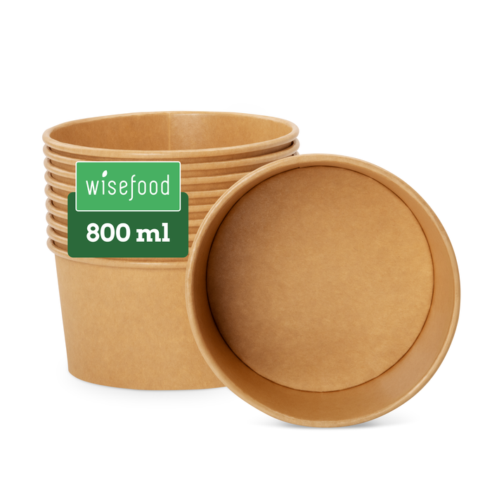 Barquette bio à emporter, 800 ml, papier, certifié FSC®, compostable à domicile, marron, Ø 15 x 7,5 cm