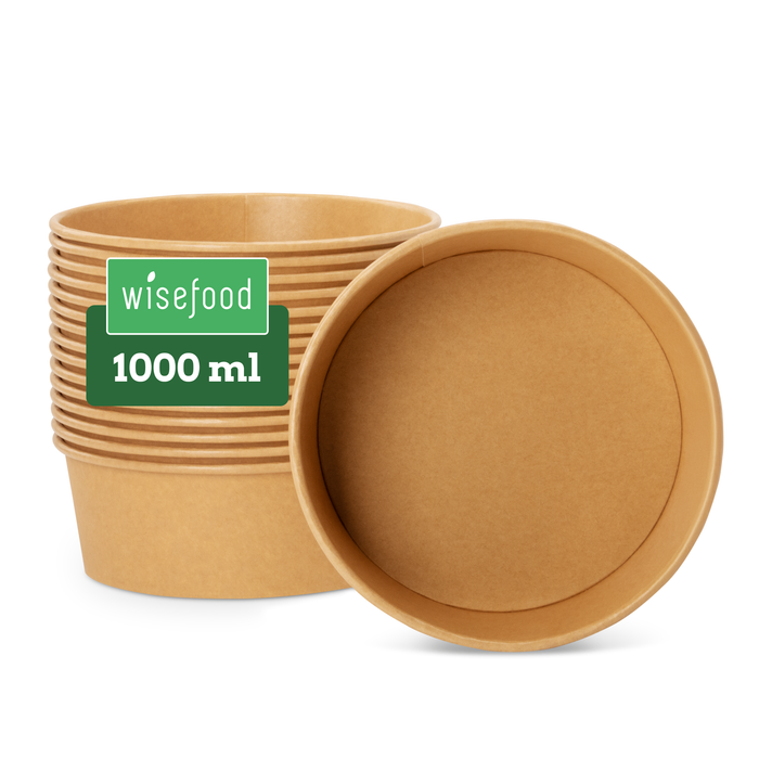 Barquette alimentaire bio à emporter, 1000 ml, papier, certifié FSC®, compostable à domicile, marron, Ø 18,5 x 6,5 cm