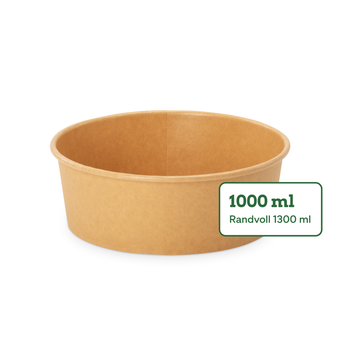 Barquette alimentaire bio à emporter, 1000 ml, papier, certifié FSC®, compostable à domicile, marron, Ø 18,5 x 6,5 cm