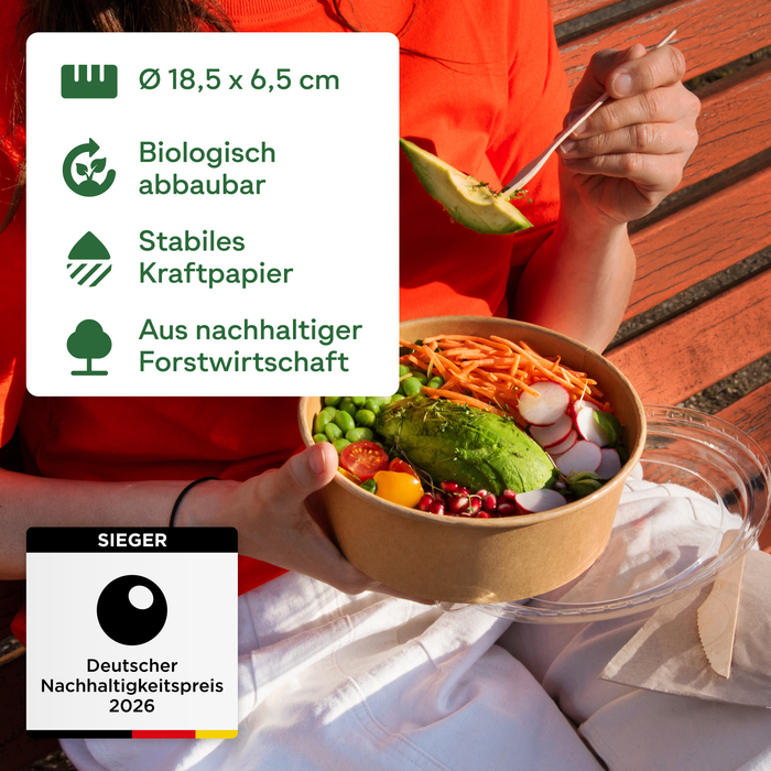 Barquette alimentaire bio à emporter, 1000 ml, papier, certifié FSC®, compostable à domicile, marron, Ø 18,5 x 6,5 cm