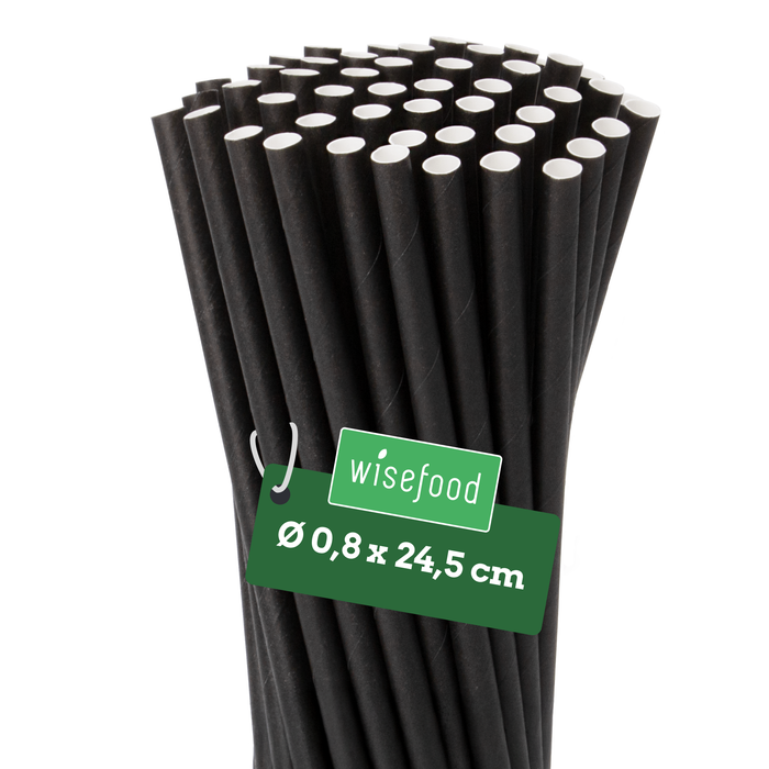 Pailles en papier 8x245mm noir
