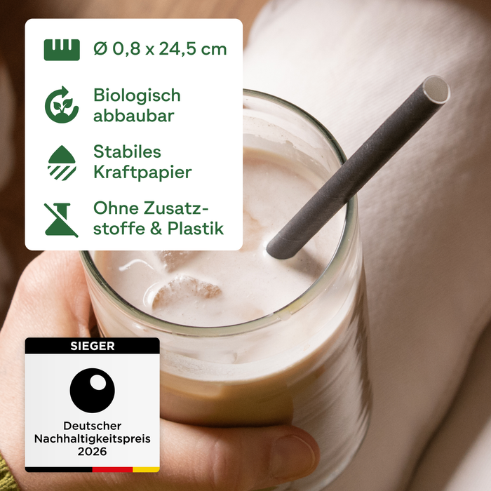 Pailles en papier 8x245mm noir