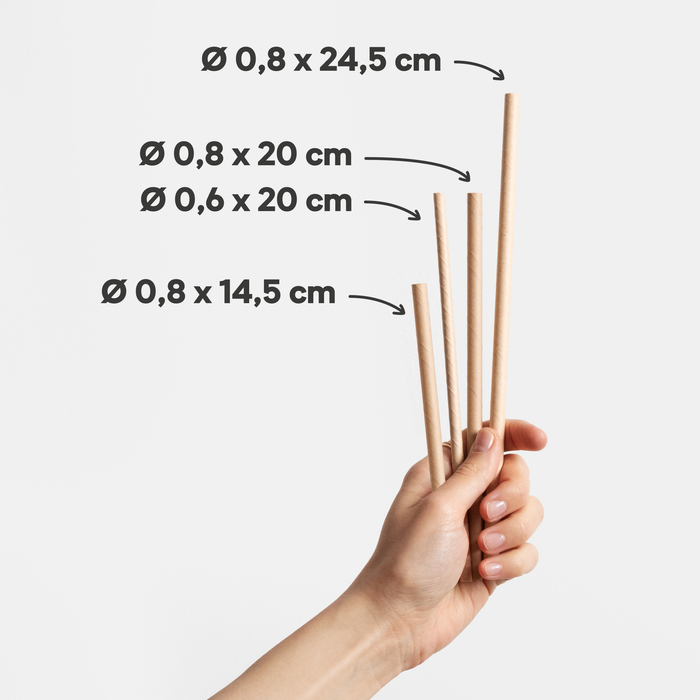 Pailles en papier 6 x 200 mm marron