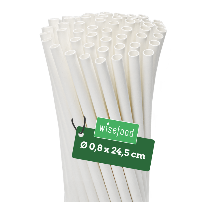 Pailles en papier 8x245mm blanc