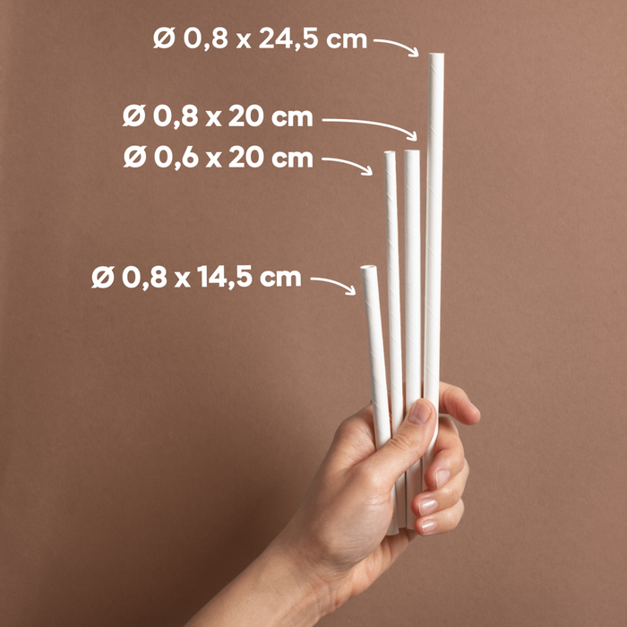 Pailles en papier 8x245mm blanc