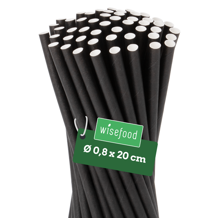 Pailles en papier 8x200mm noir