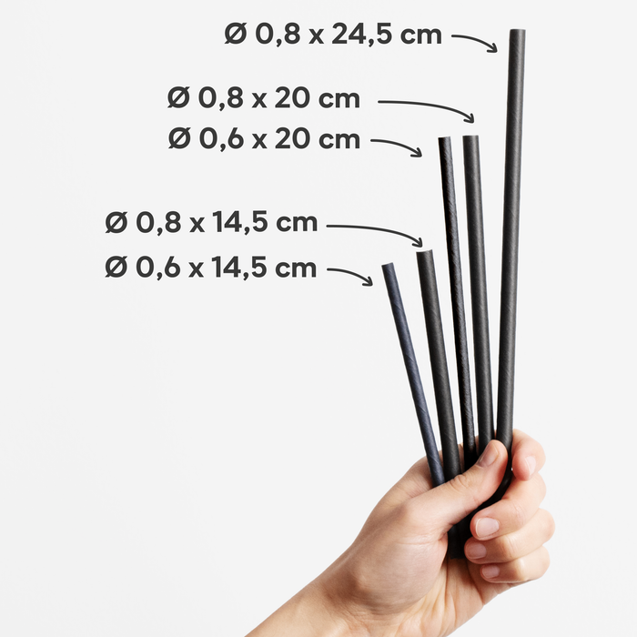 Pailles en papier 6x200mm noir emballées individuellement