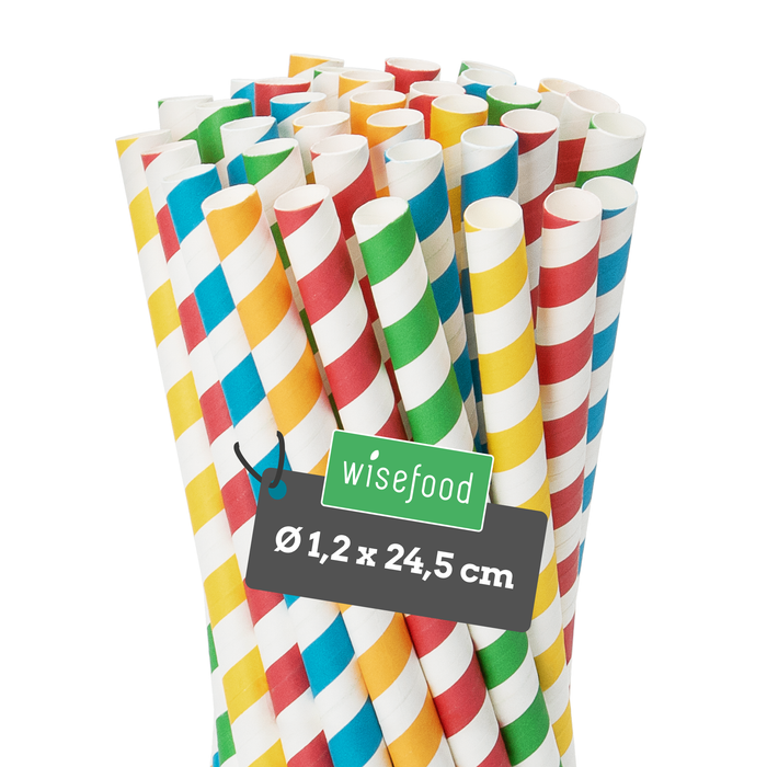 Paille en papier pour milkshakes, colorée, rayée, Ø 1,2 x 24,5 cm