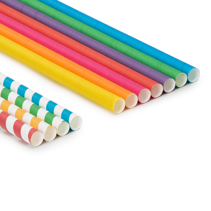 Paille en papier pour milkshakes, colorée, rayée, Ø 1,2 x 24,5 cm