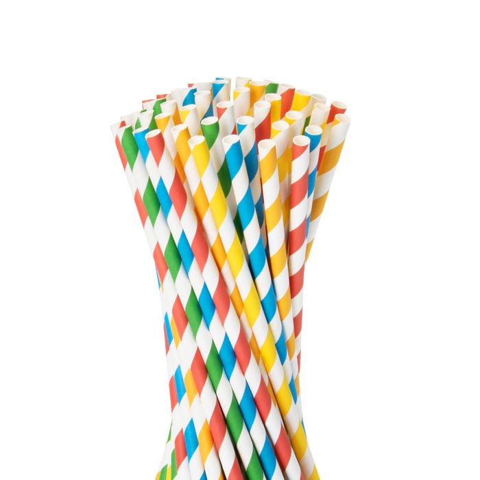 Pailles en papier colorées à rayures, Ø 0,8 x 24,5 cm
