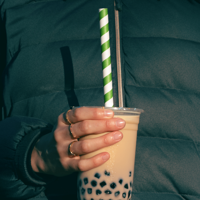 Paille en papier pour bubble tea, rayée multicolore, biseautée, Ø 1,2 x 24,5 cm