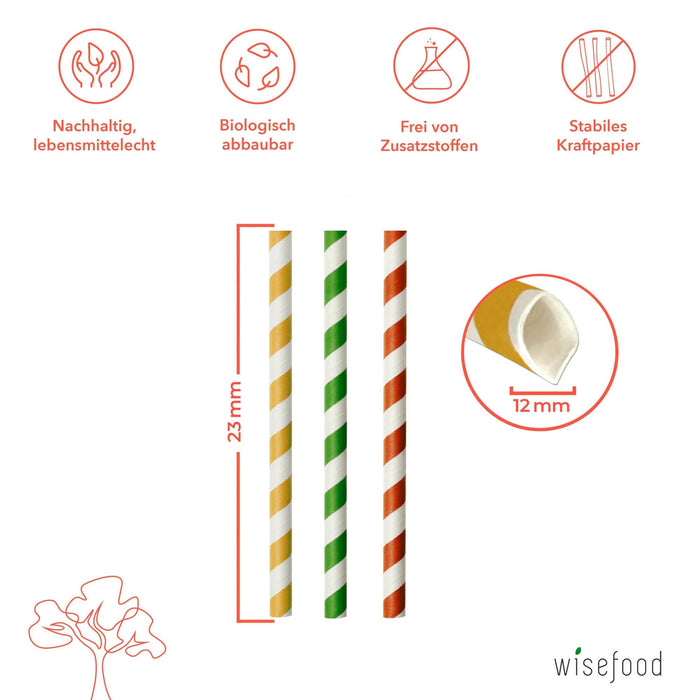 Paille en papier pour bubble tea, colorée, Ø 1,2 x 24,5 cm