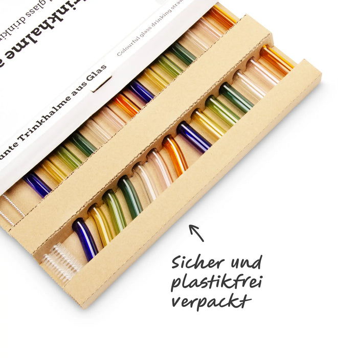 Ensemble de pailles colorées en verre : 14 pailles + 2 pinceaux