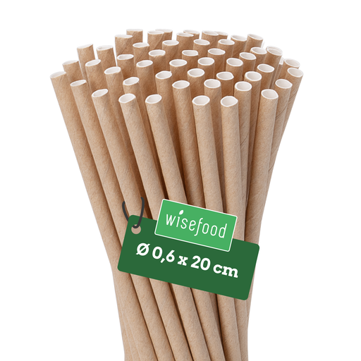 Strohhalm aus Papier, beige, 20 cm lang, 0,6 cm Durchmesser