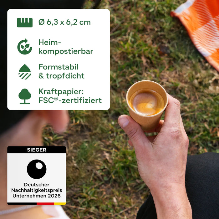 Gobelet en carton bio, 100 ml, compostable à domicile, marron, Ø 6,3 x 6,2 cm