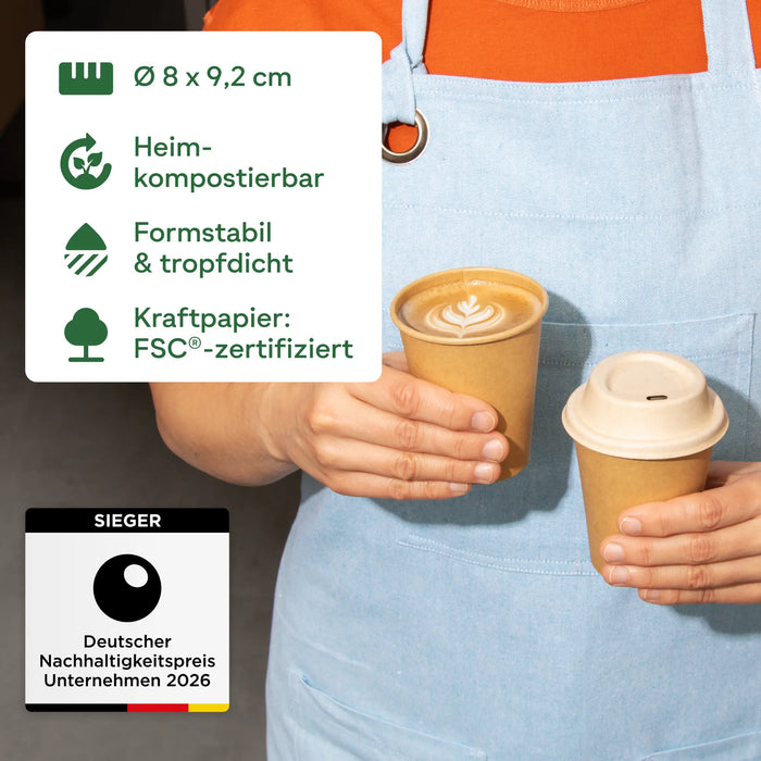 Gobelet en carton bio, 200 ml, compostable à domicile, marron, Ø 8 x 9,2 cm