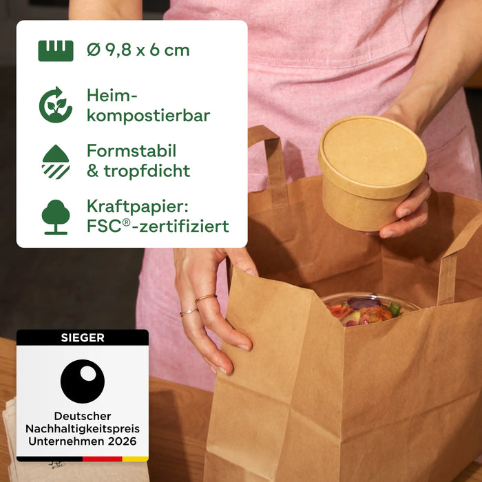 Gobelet Bio à emporter, 200 ml, papier, compostable à domicile, marron, Ø 9,8 x 6 cm