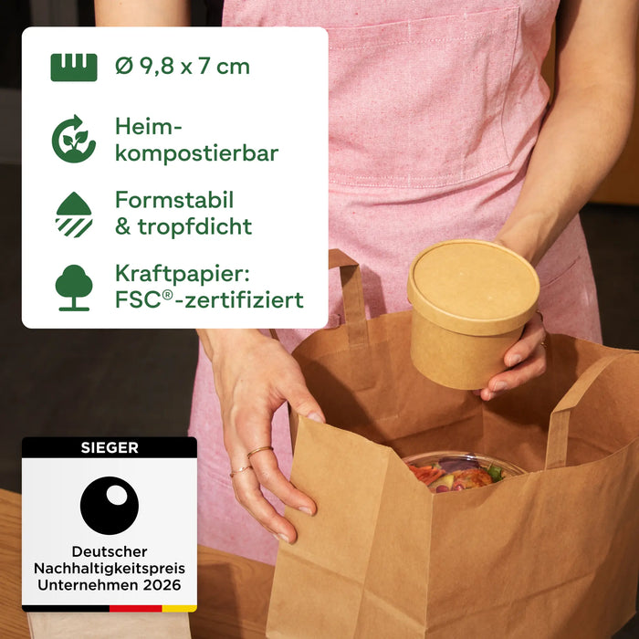 Gobelet bio à emporter, 300 ml, papier, compostable à domicile, marron, Ø 9,8 x 7 cm