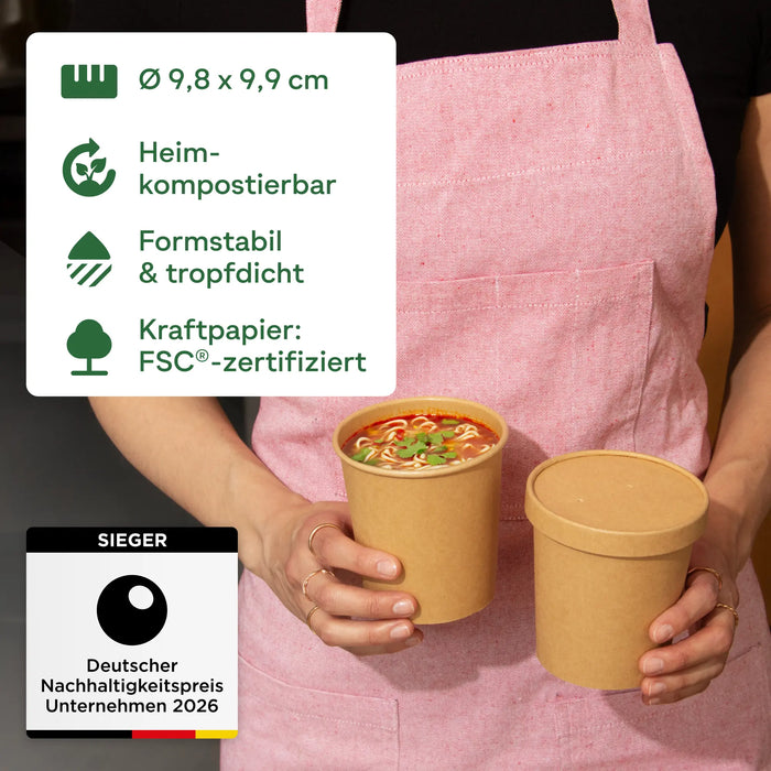Gobelet nomade bio, 400 ml, papier, compostable à domicile, marron, Ø 9,8 x 9,9 cm