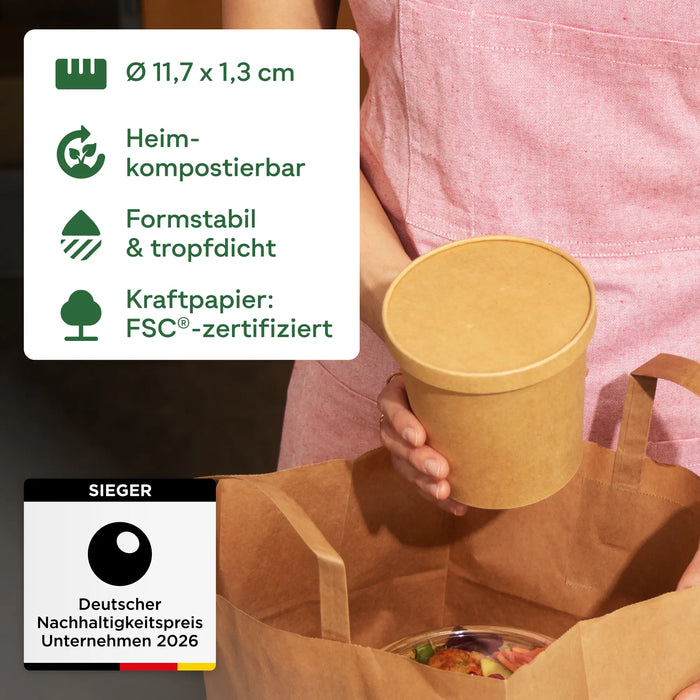 Couvercles en carton bio pour gobelets en papier de 600 ml, compostables à domicile, marron, Ø 11,5 cm
