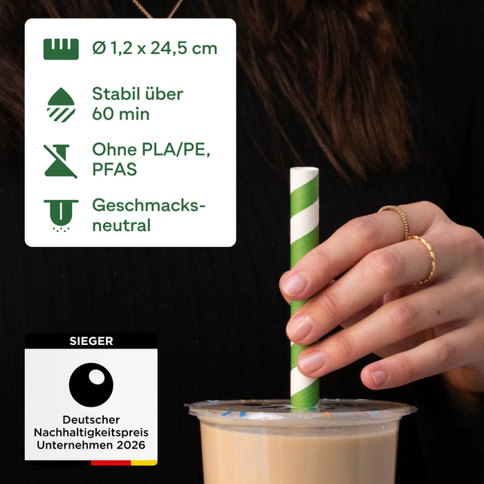 Paille en papier pour milkshakes, colorée, rayée, Ø 1,2 x 24,5 cm