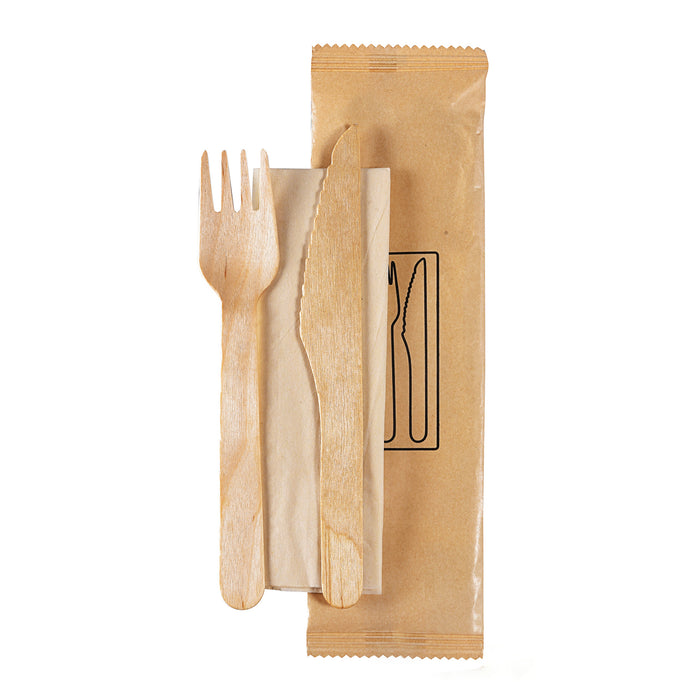 Ménagère en bois - couteau+fourchette+serviette 160 mm