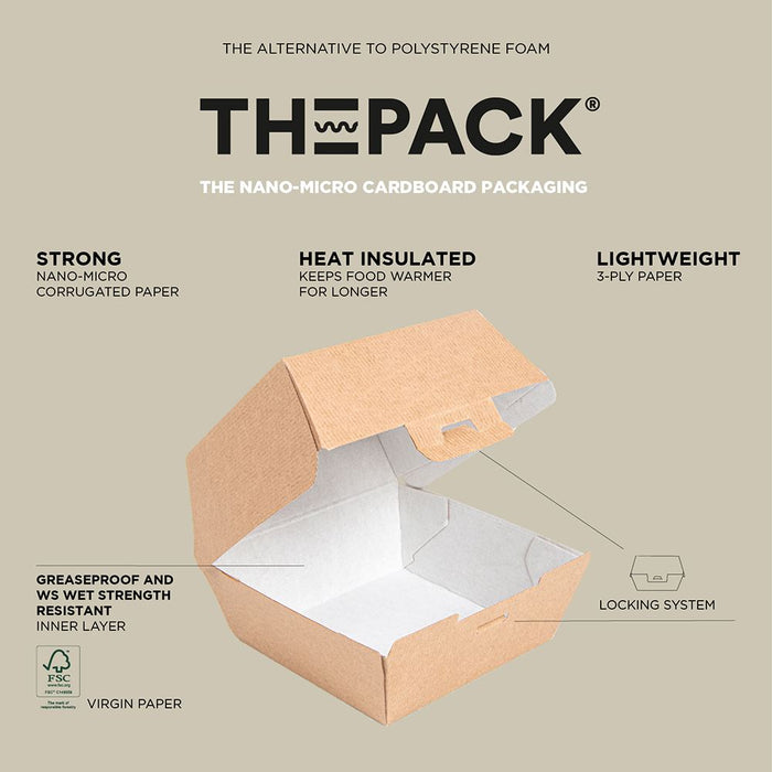 Boîte à burger en papier - marron 13 x 12,5 x 6,2 cm