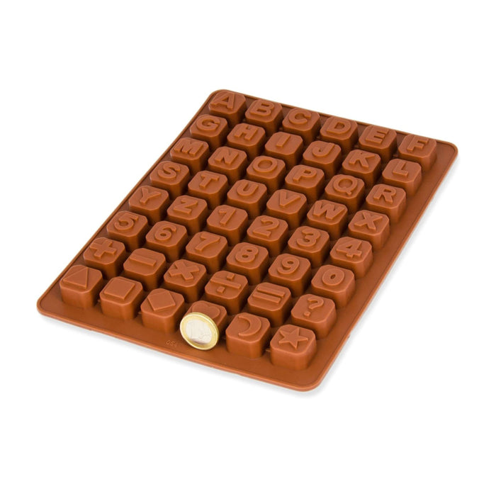 Moule silicone lettres et chiffres - marron 24x18x1,5cm