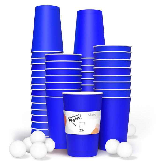 Set de gobelets en carton beer pong 25 pcs (bleu) &amp; 3 balles