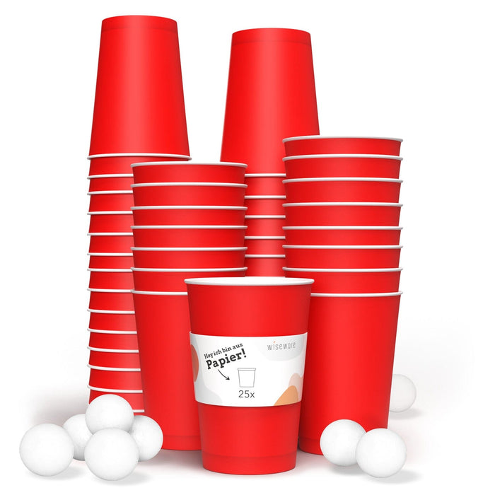 Set de gobelets en carton beer pong 25 pcs (rouge) &amp; 3 balles
