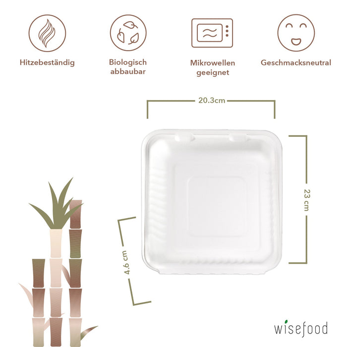 Boîte menu en bagasse de canne à sucre bio divisée en 3 compartiments - 46 x 20,3 x 4,6 cm - (blanc)