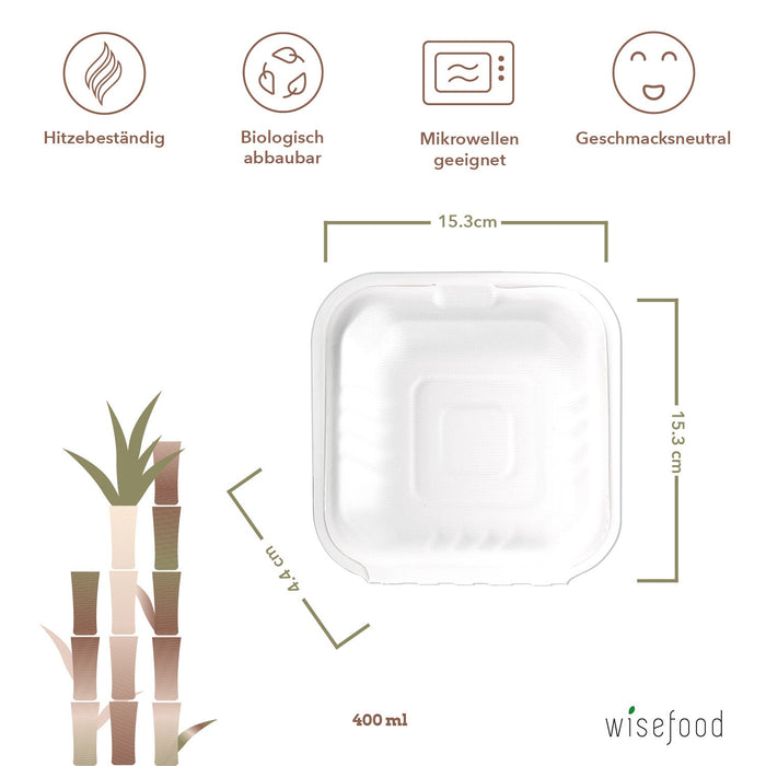 Coffret burger bagasse de canne à sucre bio - 400ml (blanc)