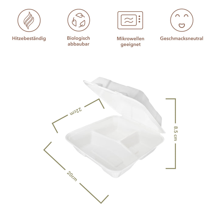 Bagasse à clapet 3 compartiments - 220x200x85mm